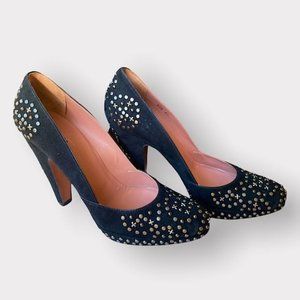 ALAIA Vintage Black Suede Studded Leather Heels Size 37 / US 7 EUC